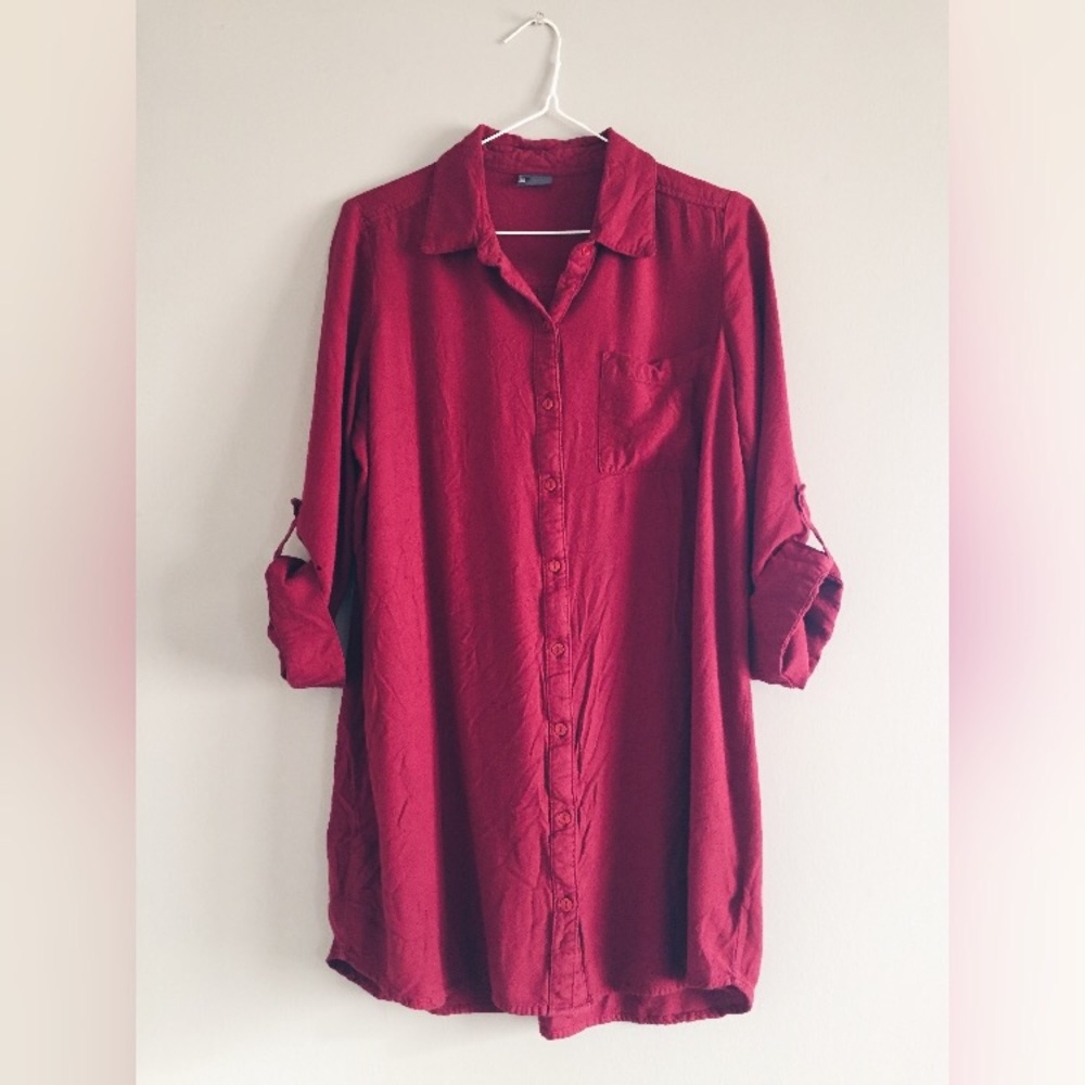 Uo Sparkle & Fade Red Button Up Tunic Mini Dress - image 1